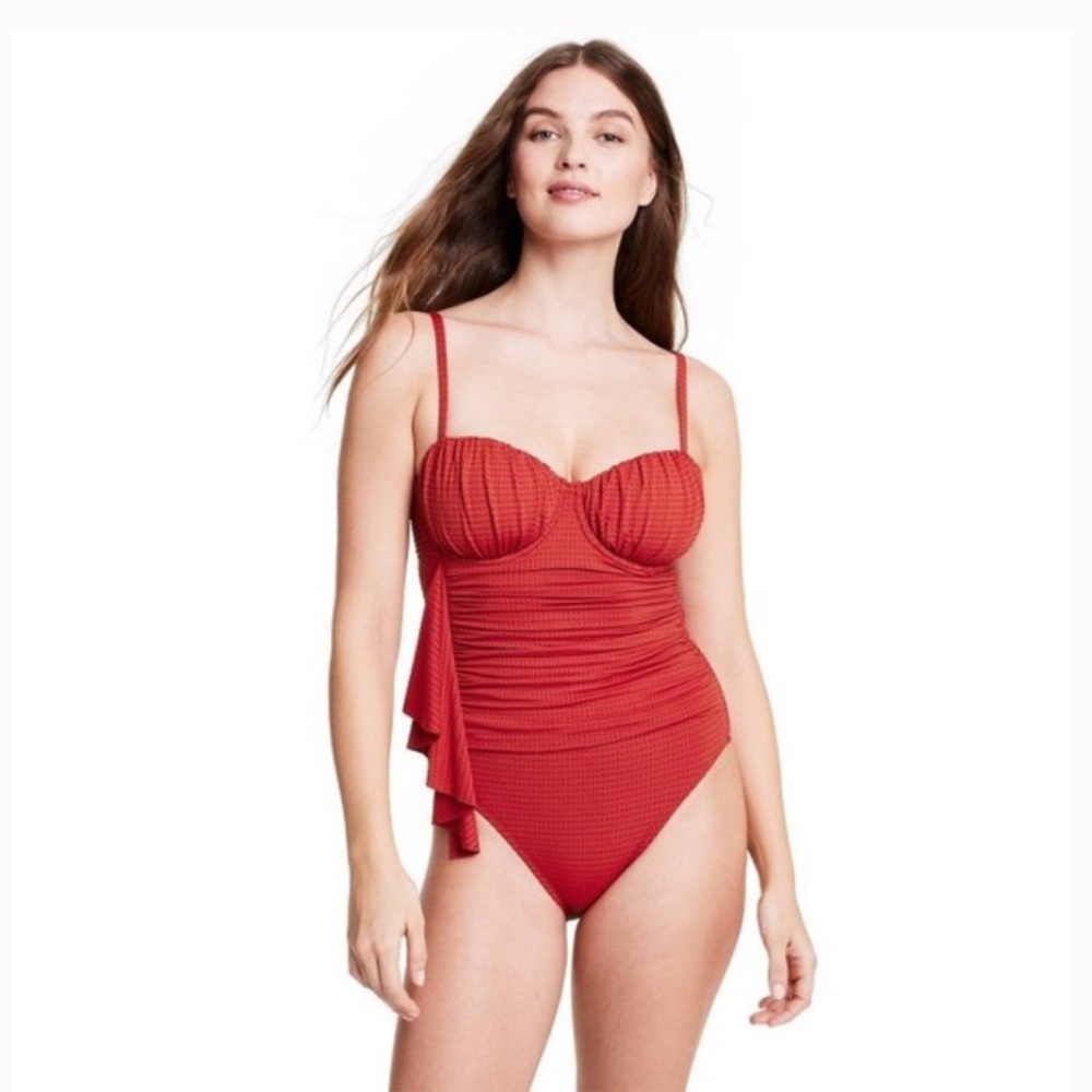 RHODE Red One Piece Swimsuit with Bustier Top